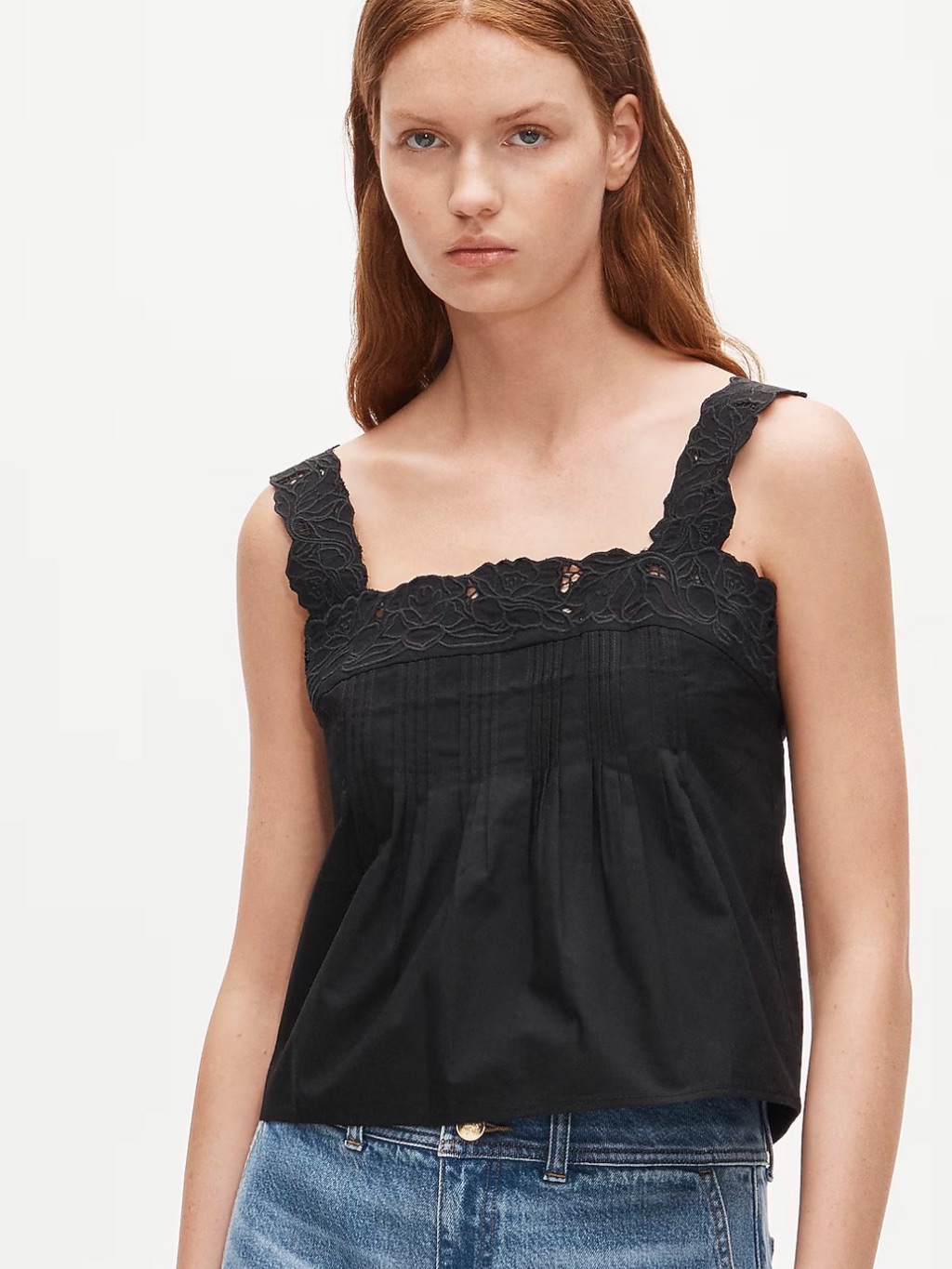 Jcrew Lace-Trim Tank Top In Compact Poplin